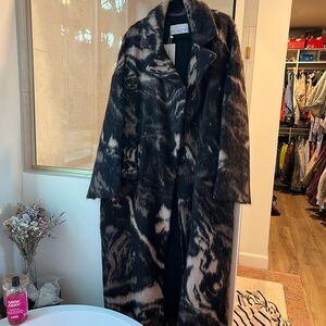RAEY DOUBLE BREASTED ANIMAL-PRINT WOOL BLEND COAT SIZE XS